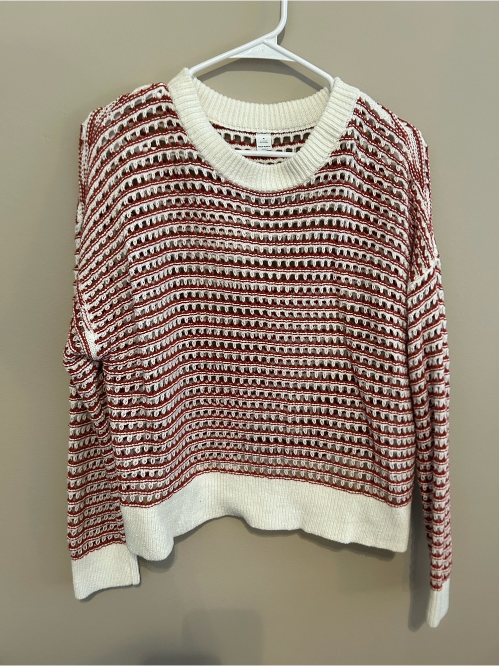 Old Navy Red and White Striped Crewneck Knit Sweater